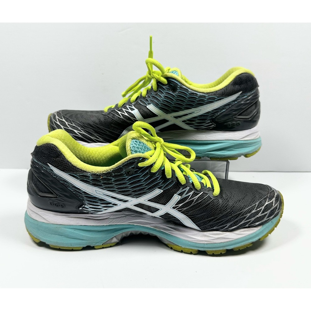 Asics Gel-Nimbus 18 Womens Running Shoes Gray Neon Green/Yellow Blue T650N Sz 9 - Picture 2 of 16